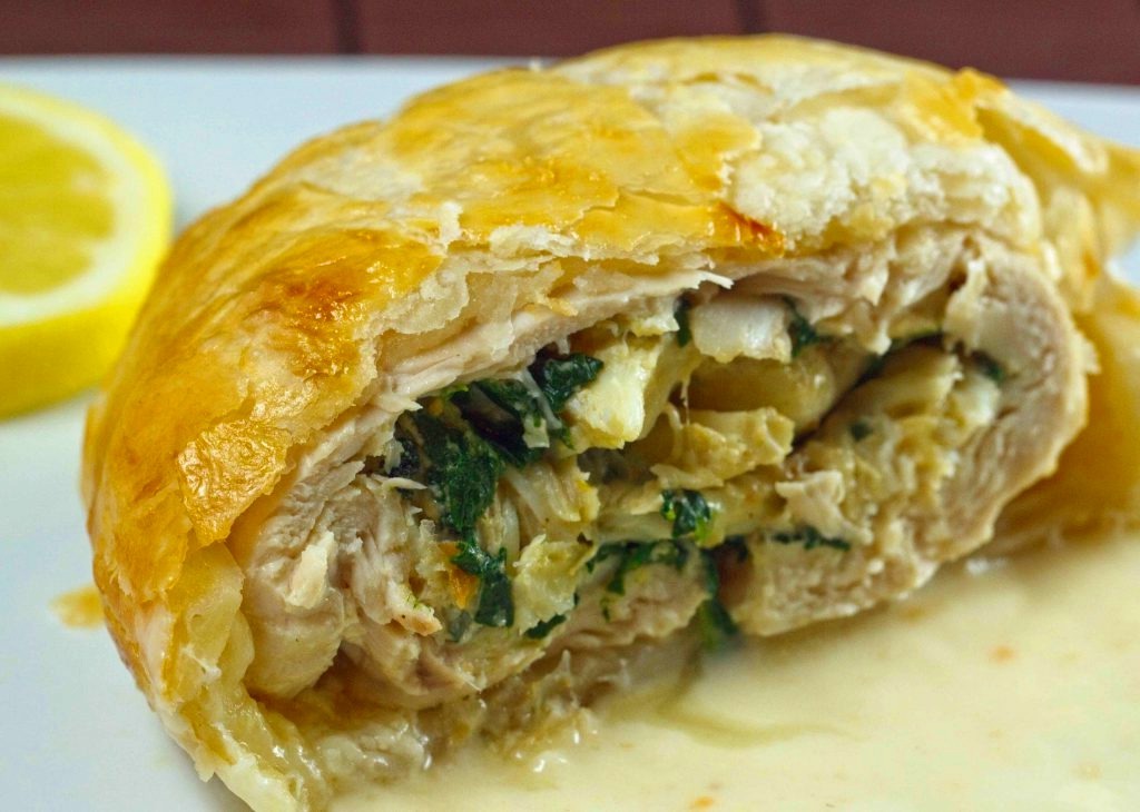 Chicken Chesapeake Crab Imperial and spinach wrapped in puff pastry