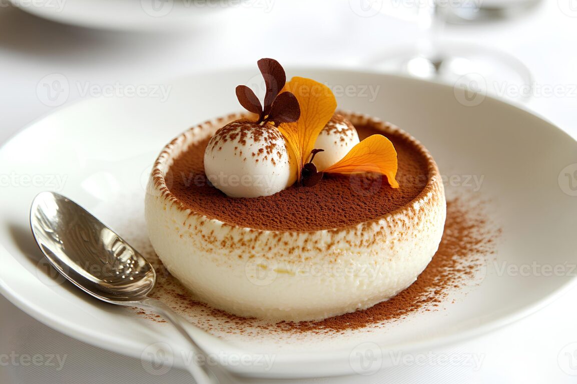 Close-up of tiramisu showing creamy texture and coffee-soaked layers with cocoa powder
