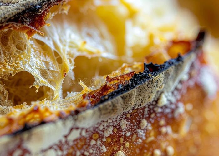 golden sourdough bread loaf with perfectly blistered crust and steam rising from a fresh slice, showing the beautiful open crumb structure